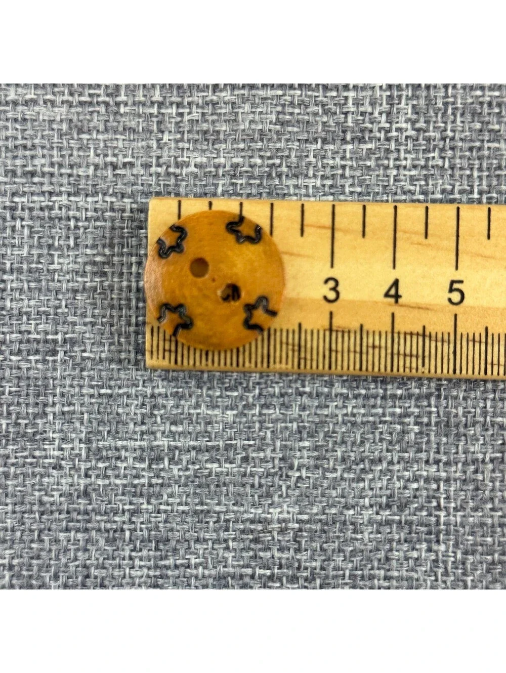 Set of 3 Wood Buttons 2cm Mustard Brown Black Rustic Star Like Pattern